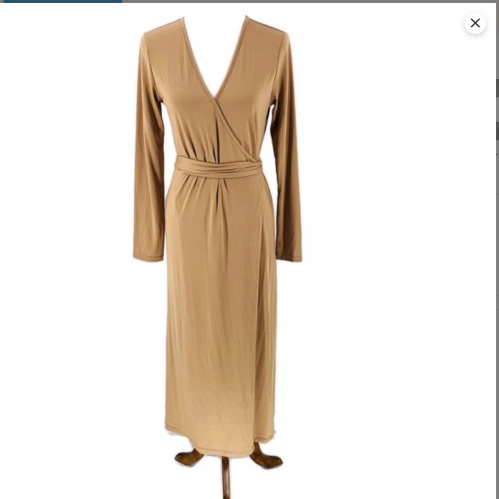 Ines de la Fressange Camel Tan Wrap  Maxi Dress Size L